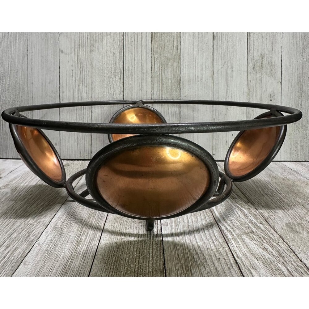 Vtg Ambrosia MCM Metal Wire & Brass Copper Basket Fruit Bowl Decor 1995 11" DIA